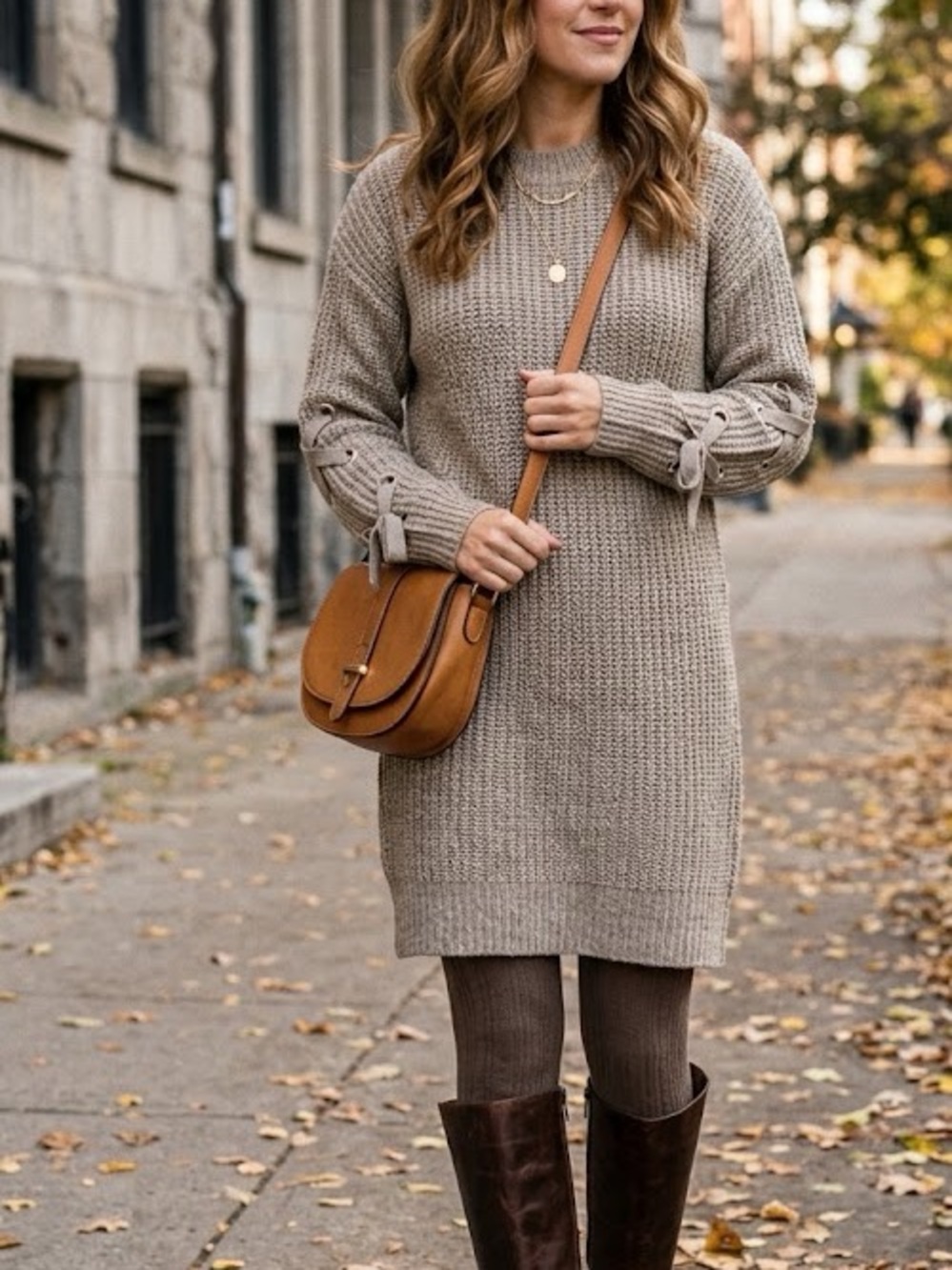 RIPE Chunky Knit Sweater Dress Medium Taupe Lace Up Sleeve Maternity